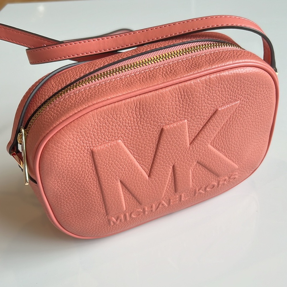 Michael Kors Jet Set Travel medium Oval Camera Crossbody Bag, Leather, Sherbert